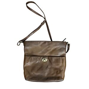 Margot Brown Leather Crossbody Bag Flap Turn Lock Adjustable‎ Strap